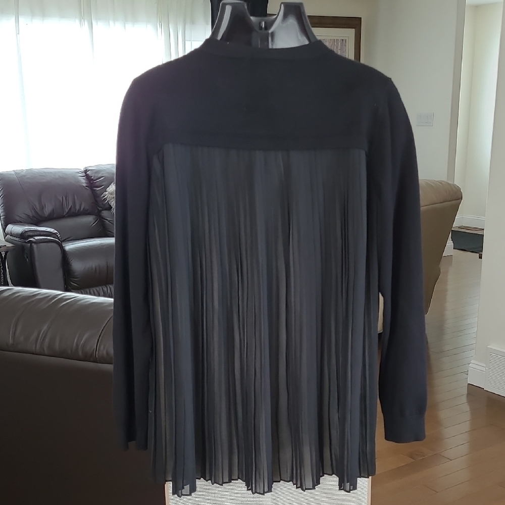Adrianna Papell Black Pleated Long Sleeve Cardigan L